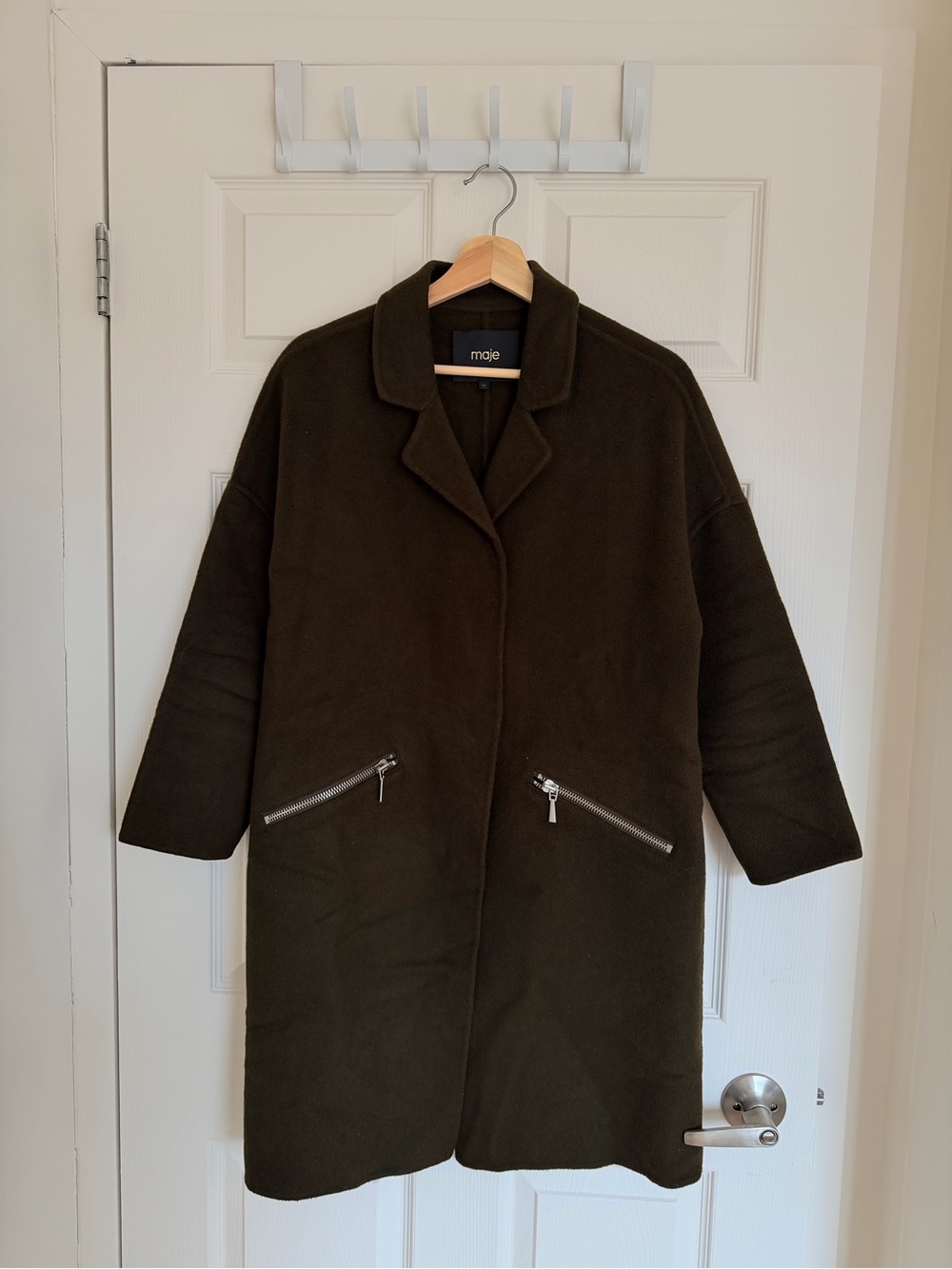 Maje Dark Olive Single-Breasted Wool Coat
